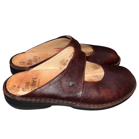 Finn Comfort Stanford Brown Leather Mary Jane Slides Clogs - Picture 2 of 9